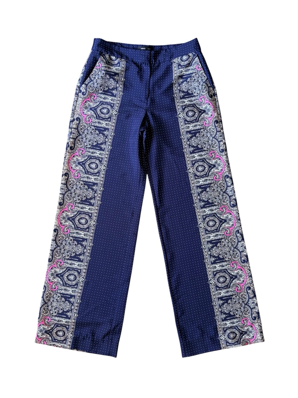 Mango Suit Navy Pink Printed Side Panel Wide Leg Pants Women’s 4